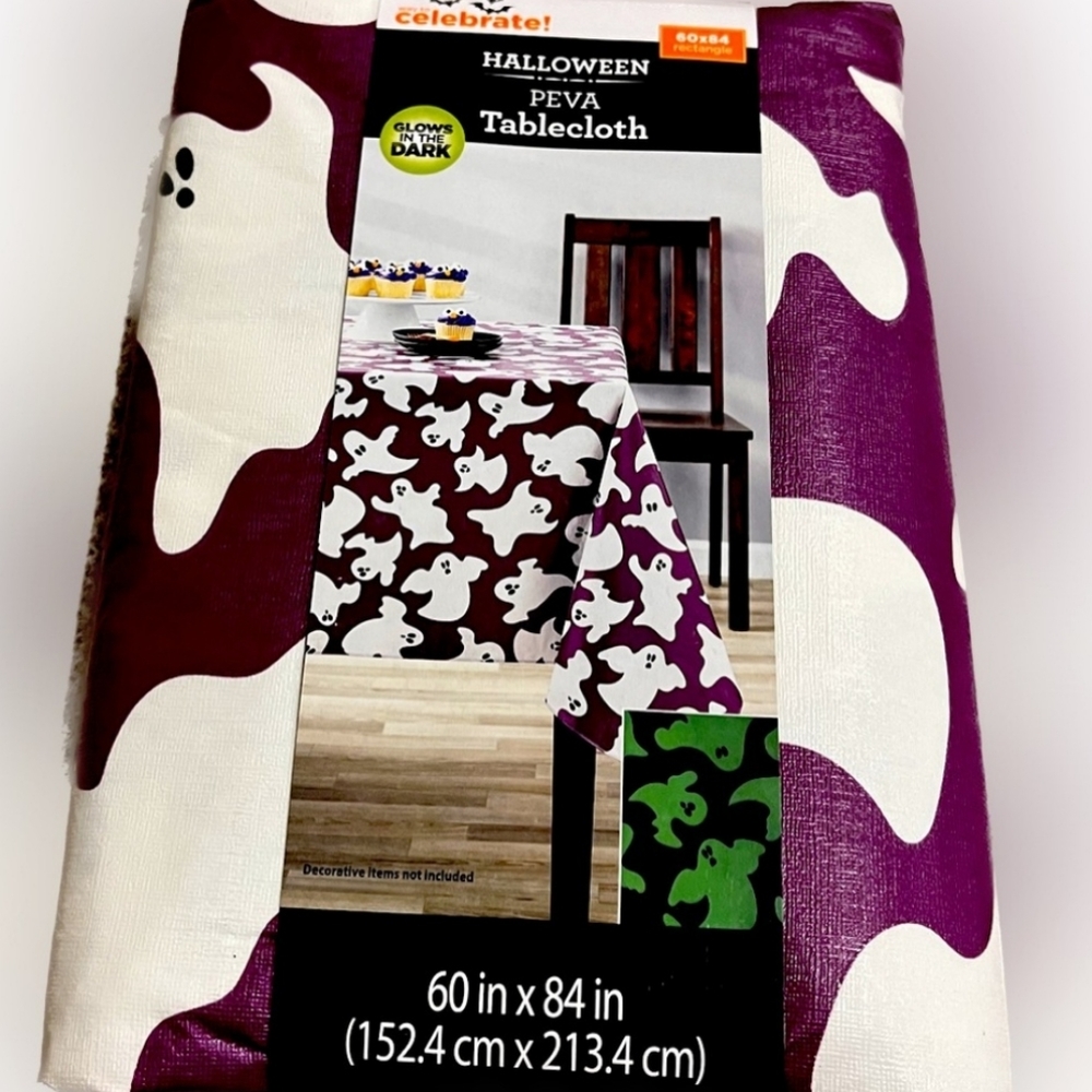 Purple With White Ghost Glow in The Dark Table Cloth - 60x84